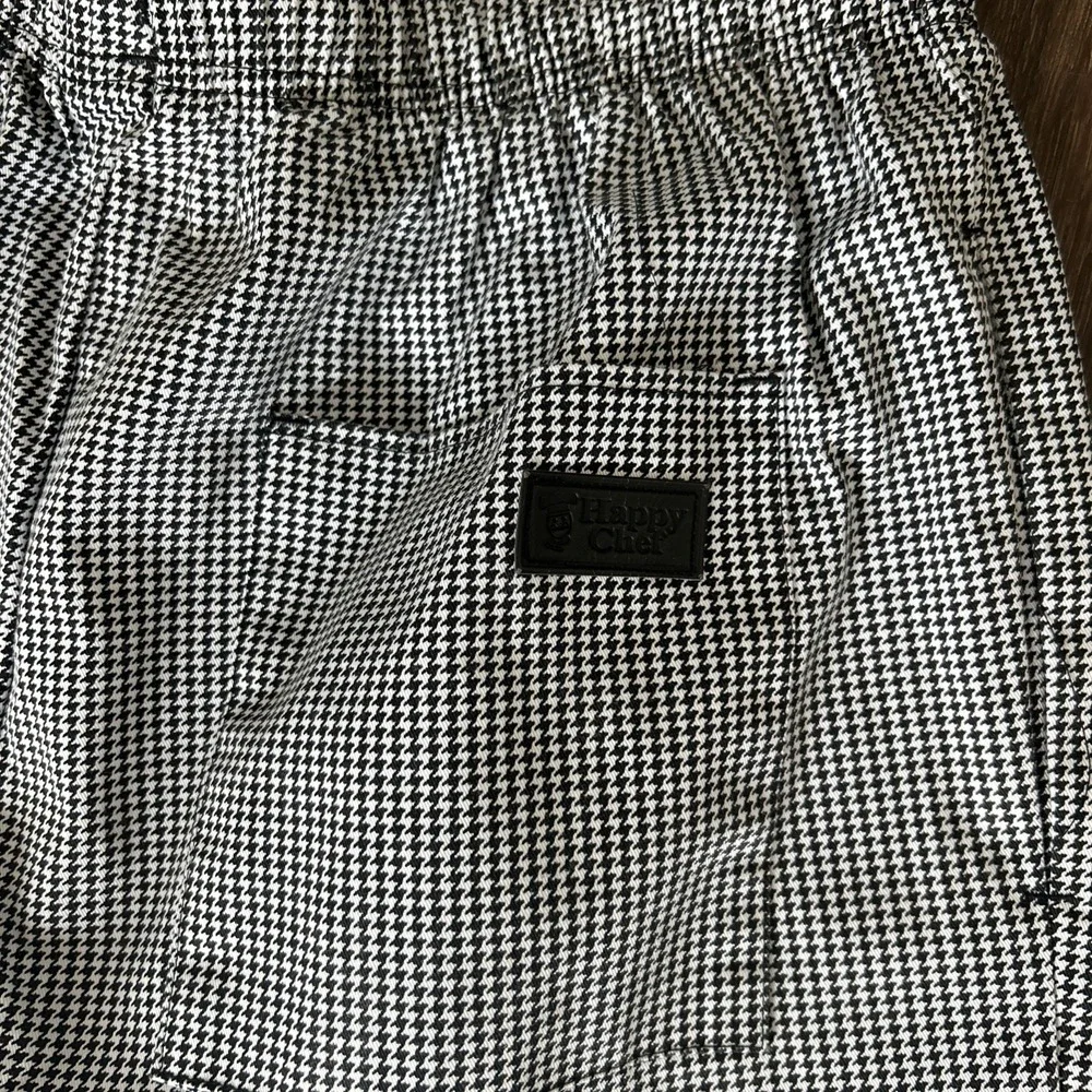 Happy Chef Utility Pants Black White Houndstooth‎ Sz M Pockets Classic MINT Cook